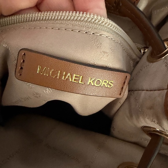 Michael Kors Tan Leather Backpack with Gold Accents - Picture 4 of 5